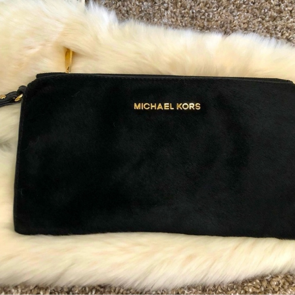 Michael Kors Bedford Black Calf Hair Wristlet/Clutch with Zip Closure